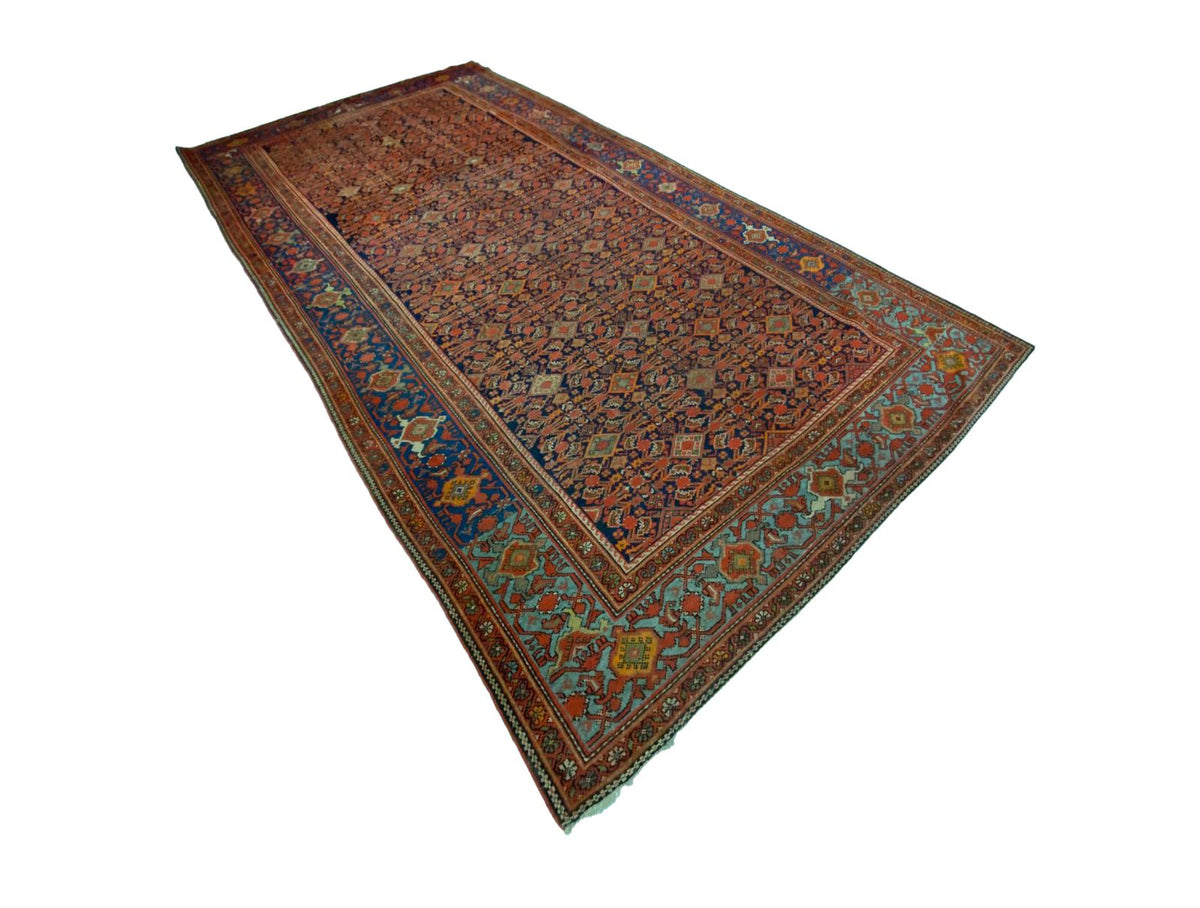 Vintage Handmade 7x13 Navy and Red Anatolian Turkish Oushak Distressed Area Rug