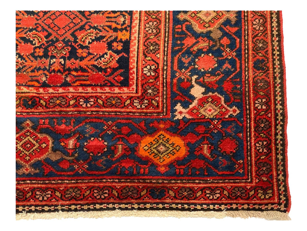 Vintage Handmade 7x13 Navy and Red Anatolian Turkish Oushak Distressed Area Rug