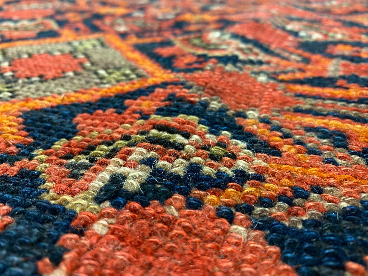 Vintage Handmade 7x13 Navy and Red Anatolian Turkish Oushak Distressed Area Rug