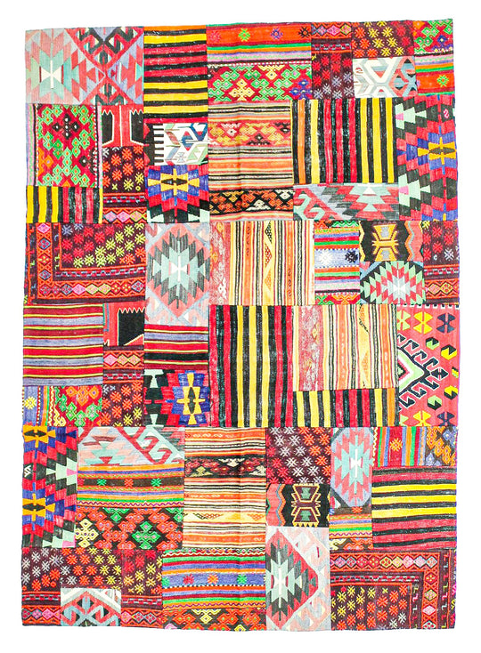 7x10 Handmade Patchwork Vintage Anatolian Handmade Tribal Rug Kilim