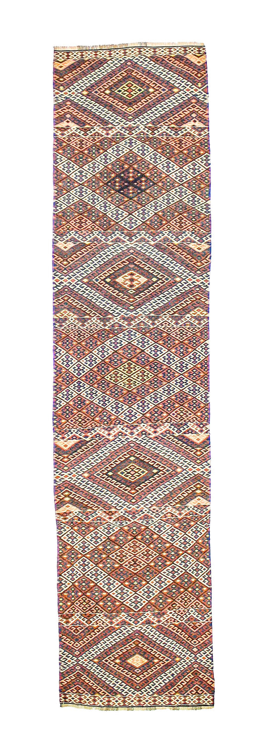 Vintage Handmade 3x11 Multicolor Anatolian Turkish Traditional Distressed Area Runner