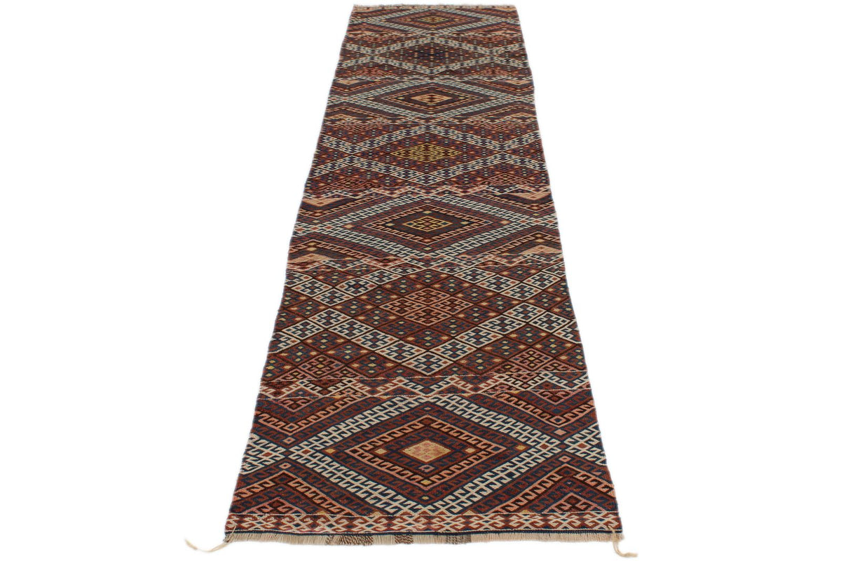 2x11 Brown and Multicolor Turkish Tribal Runner