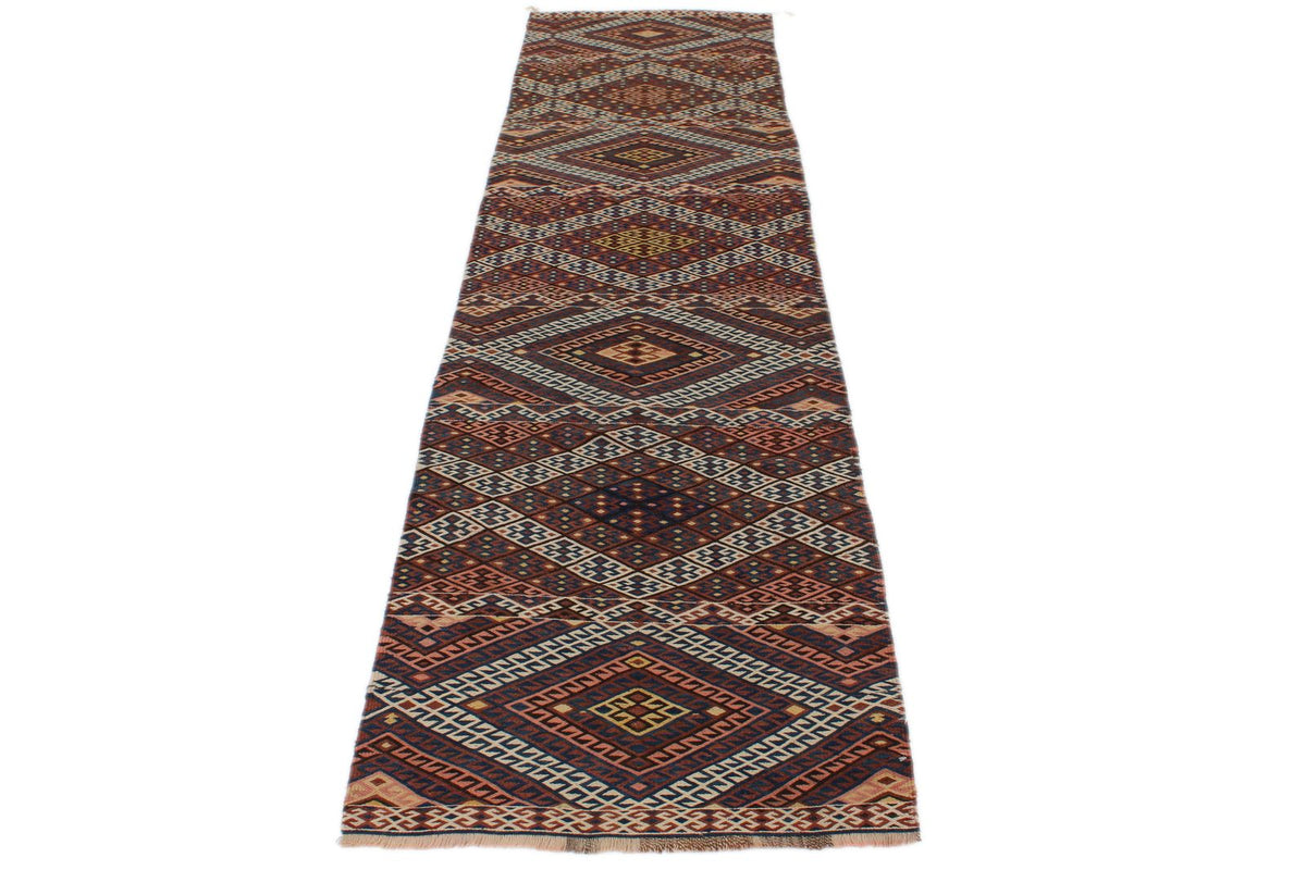 2x11 Brown and Multicolor Turkish Tribal Runner