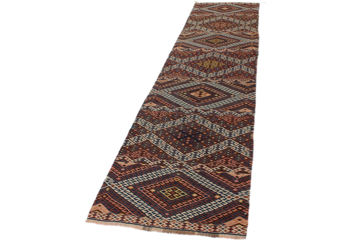 2x11 Brown and Multicolor Turkish Tribal Runner