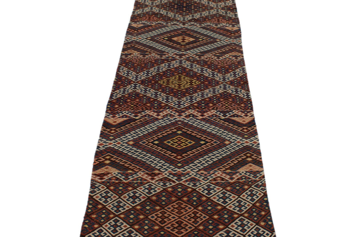 2x11 Brown and Multicolor Turkish Tribal Runner