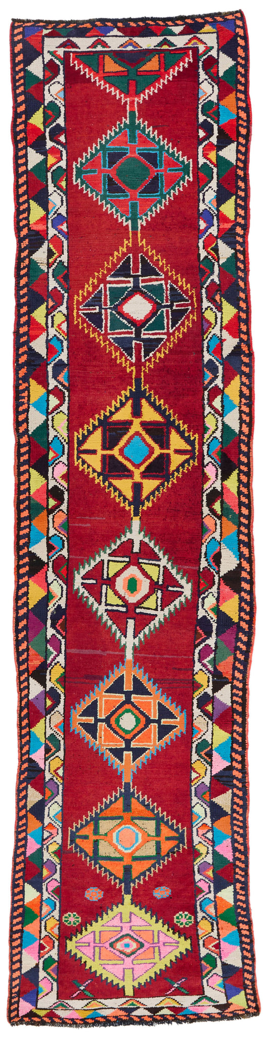 Vintage Handmade 3x12 Multicolor Anatolian Turkish Tribal Distressed Area Runner