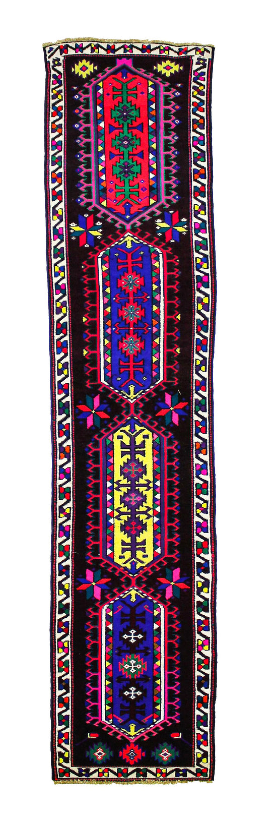 Vintage Handmade 3x12 Red and Brown Anatolian Turkish Tribal Distressed Area Runner