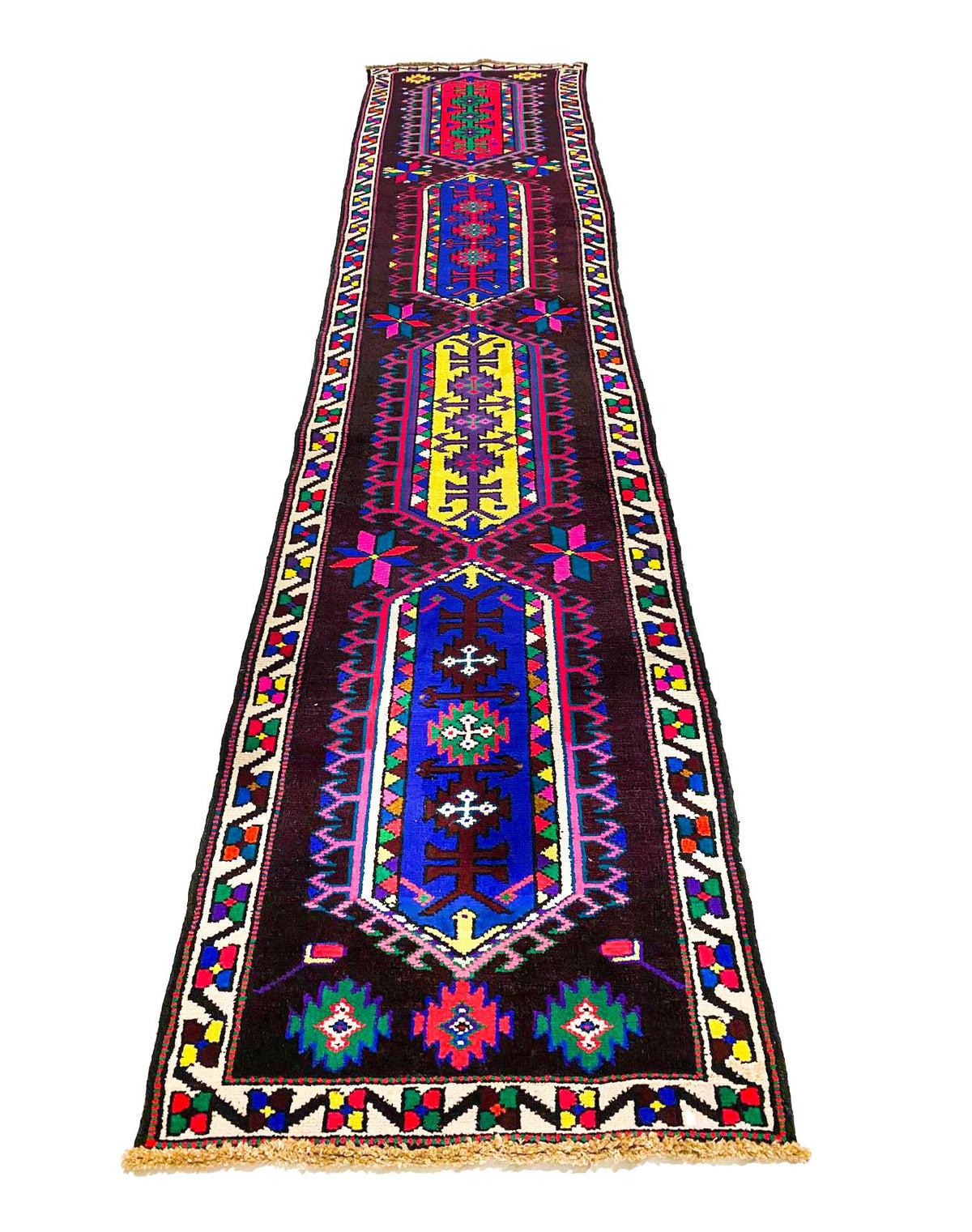 Vintage Handmade 3x12 Red and Brown Anatolian Turkish Tribal Distressed Area Runner