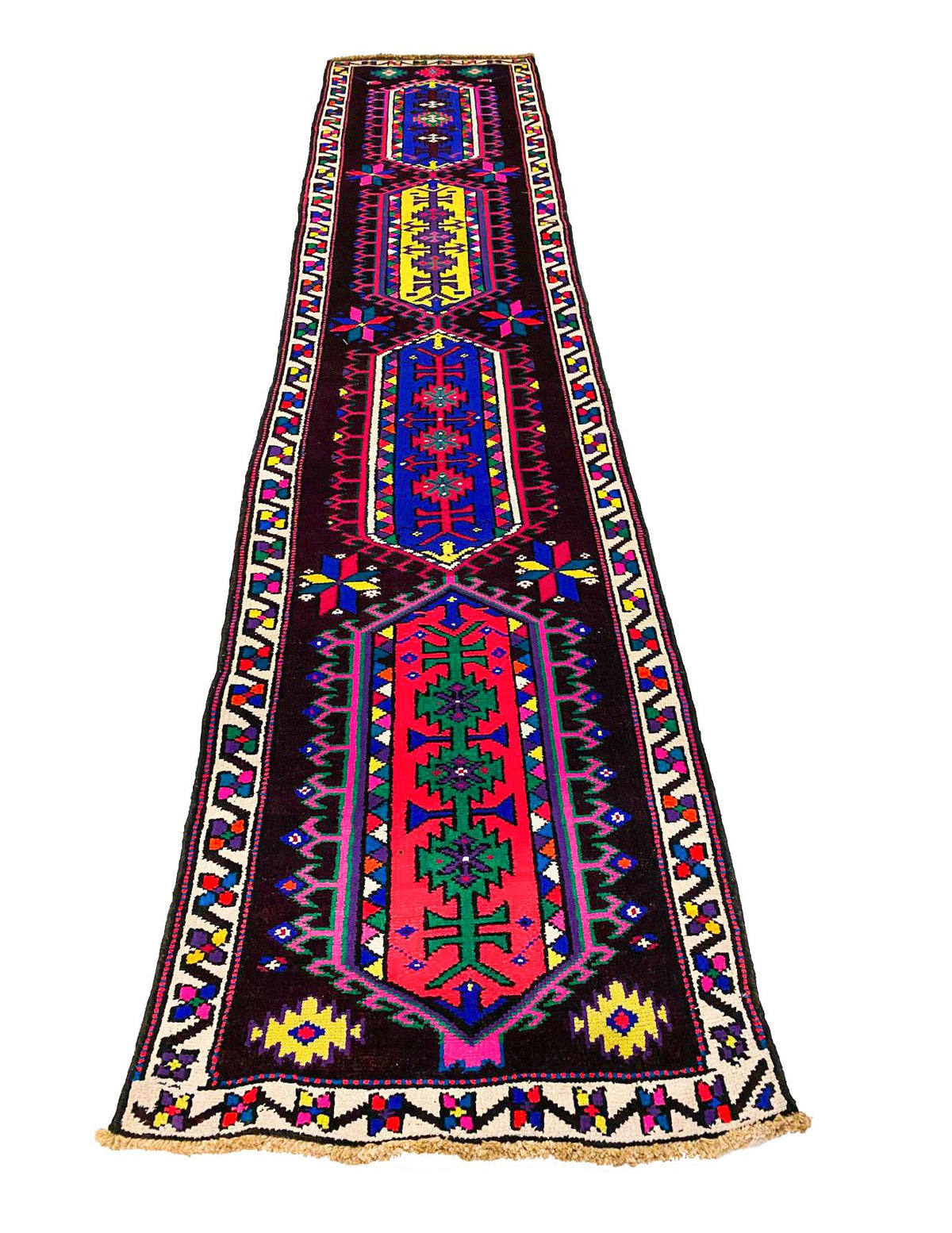 Vintage Handmade 3x12 Red and Brown Anatolian Turkish Tribal Distressed Area Runner