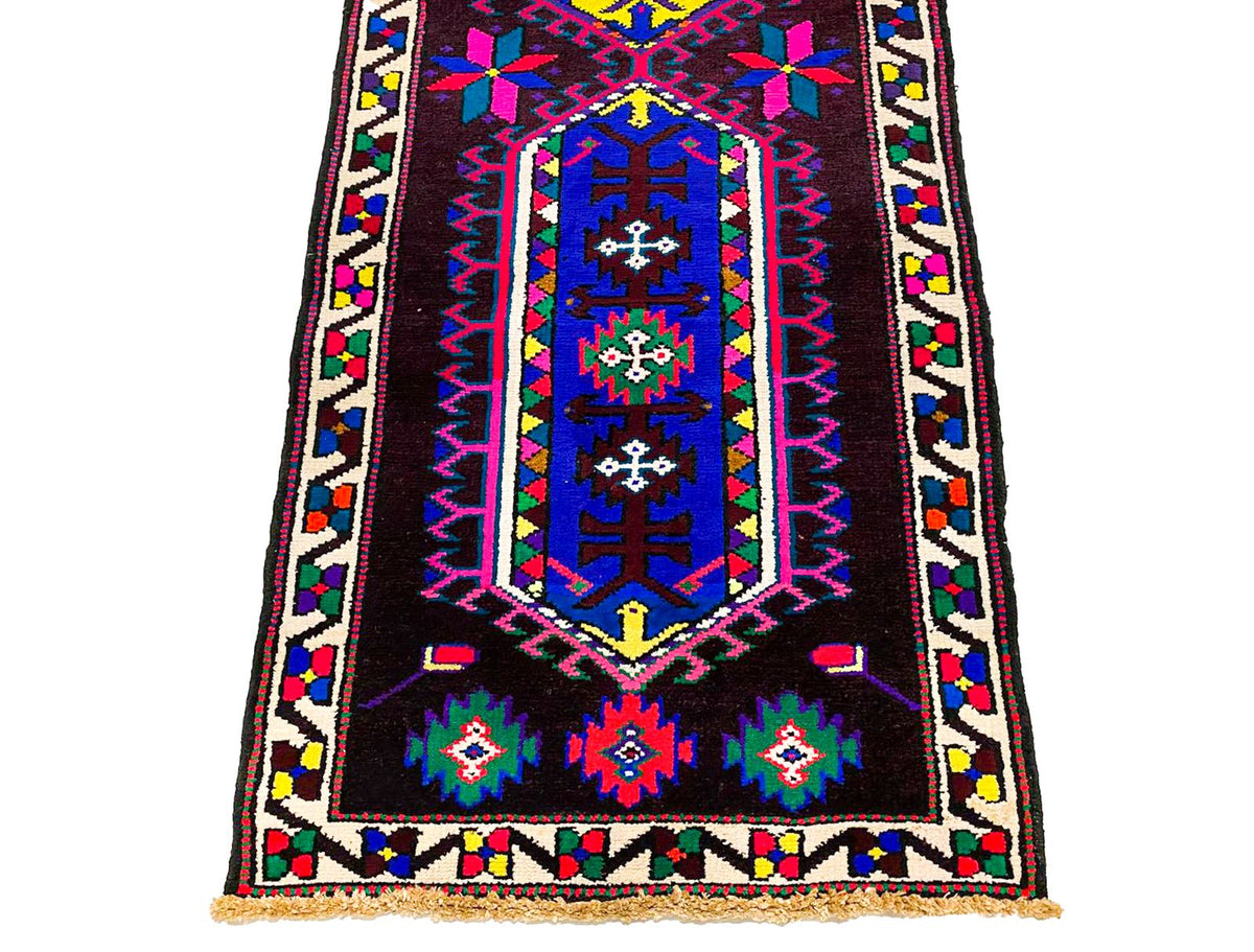 Vintage Handmade 3x12 Red and Brown Anatolian Turkish Tribal Distressed Area Runner