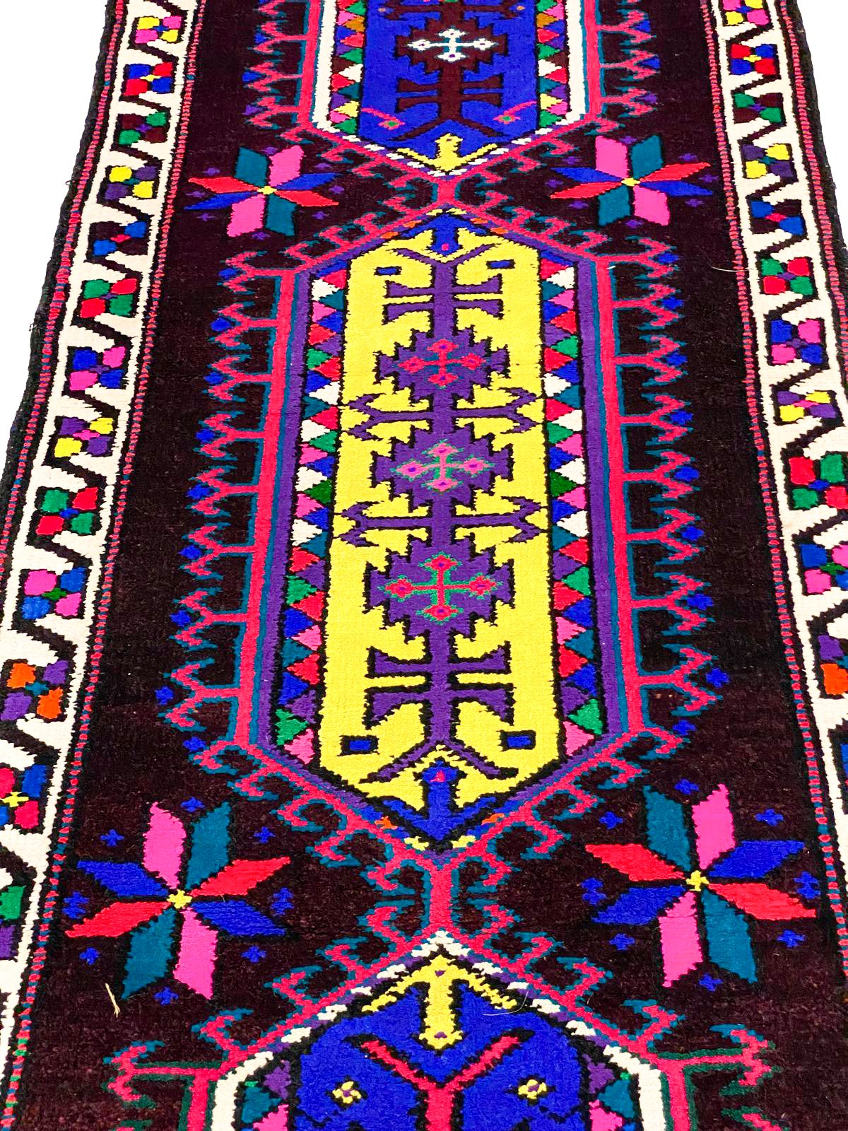 Vintage Handmade 3x12 Red and Brown Anatolian Turkish Tribal Distressed Area Runner