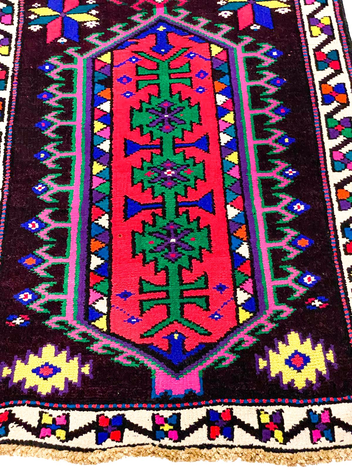 Vintage Handmade 3x12 Red and Brown Anatolian Turkish Tribal Distressed Area Runner