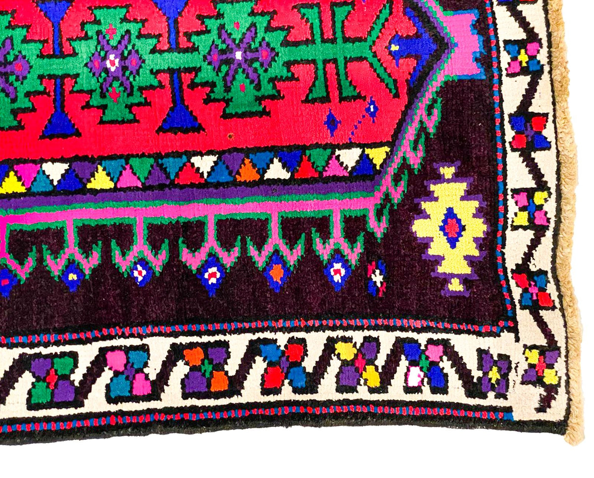 Vintage Handmade 3x12 Red and Brown Anatolian Turkish Tribal Distressed Area Runner