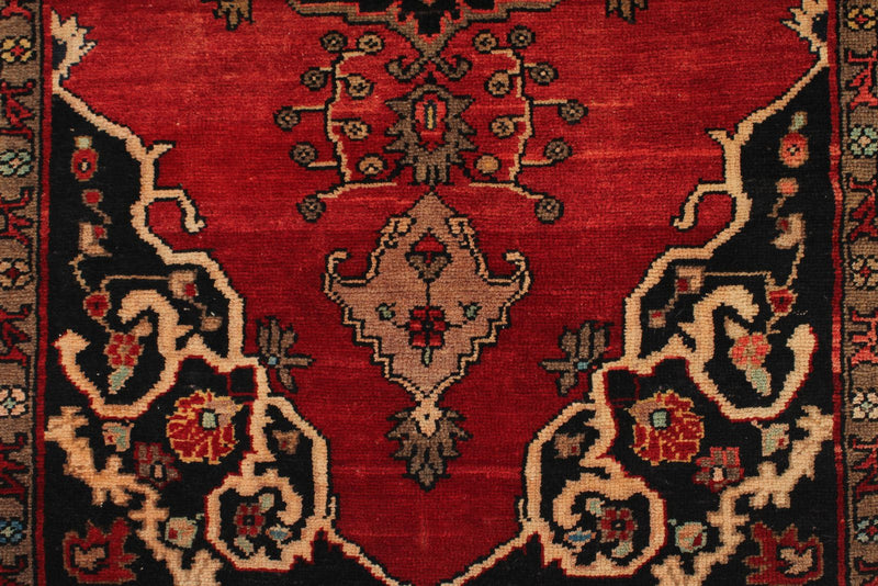 Vintage Handmade 3x6 Red and Brown Anatolian Turkish Tribal Distressed Area Rug