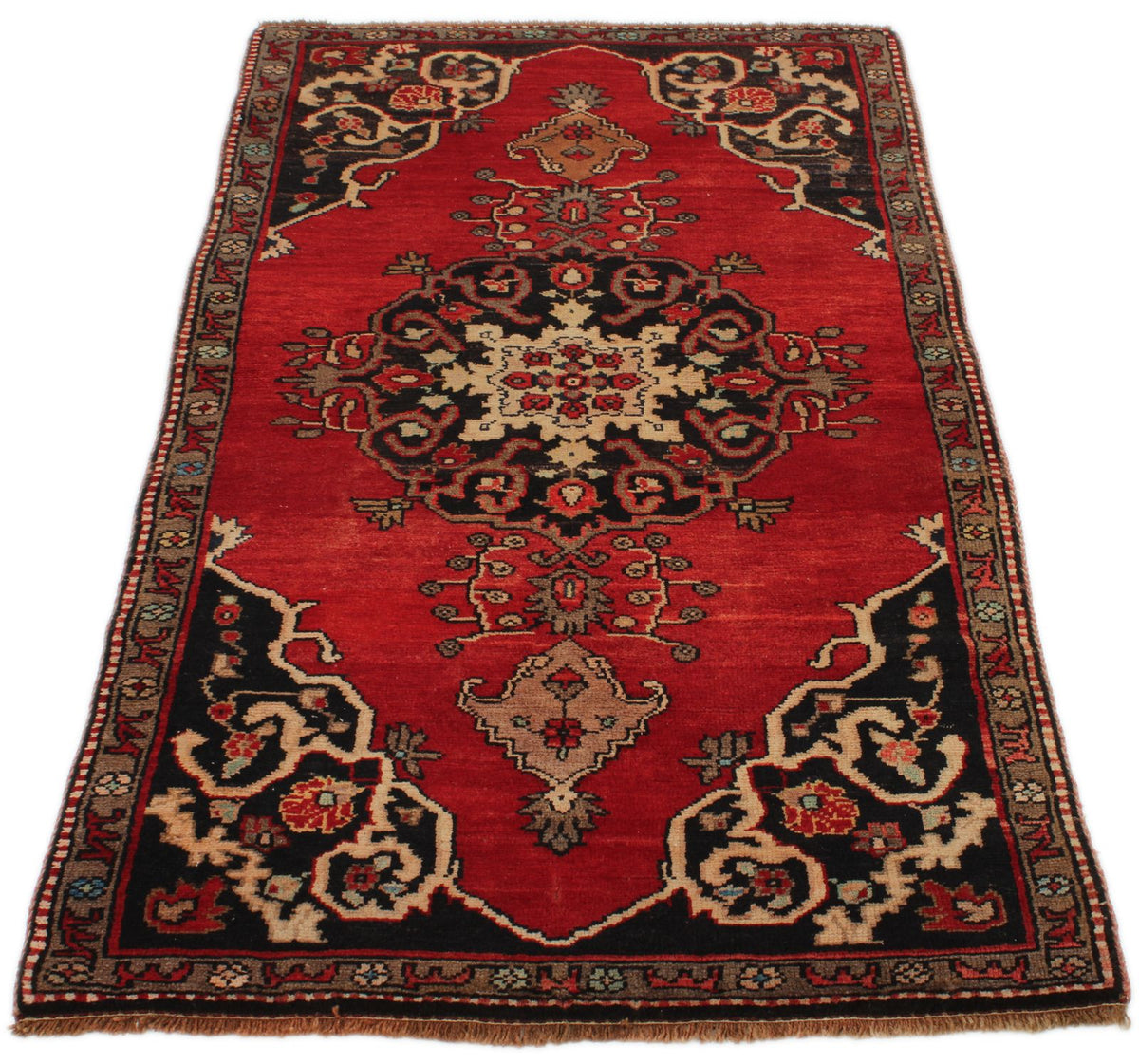 Vintage Handmade 3x6 Red and Brown Anatolian Turkish Tribal Distressed Area Rug