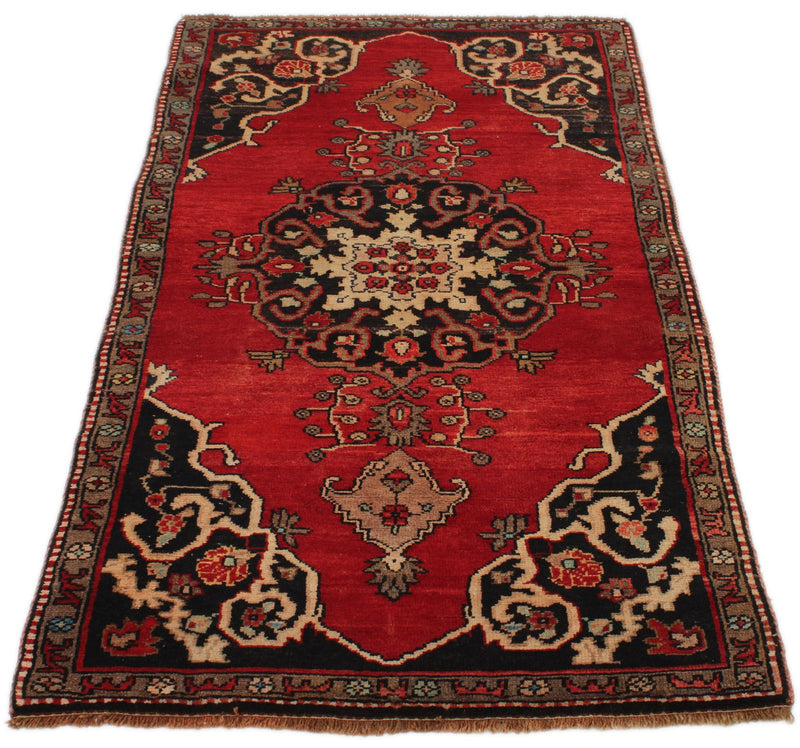 Vintage Handmade 3x6 Red and Brown Anatolian Turkish Tribal Distressed Area Rug