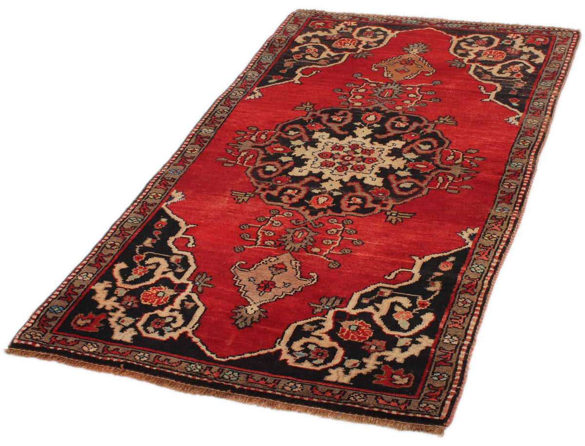 Vintage Handmade 3x6 Red and Brown Anatolian Turkish Tribal Distressed Area Rug