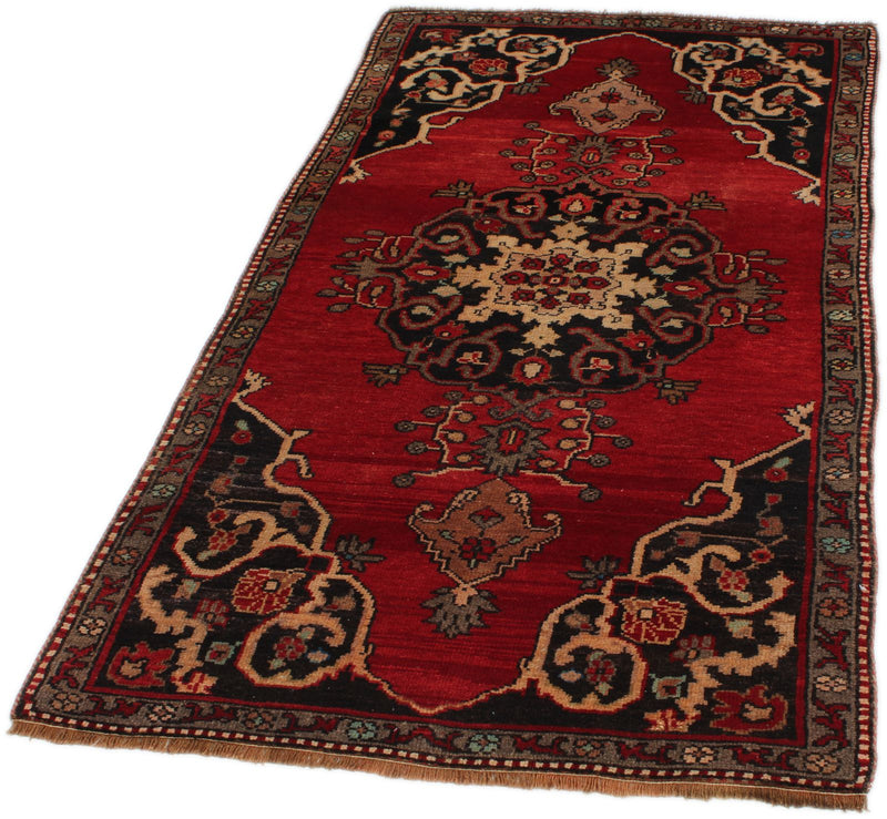 Vintage Handmade 3x6 Red and Brown Anatolian Turkish Tribal Distressed Area Rug
