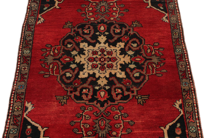 Vintage Handmade 3x6 Red and Brown Anatolian Turkish Tribal Distressed Area Rug