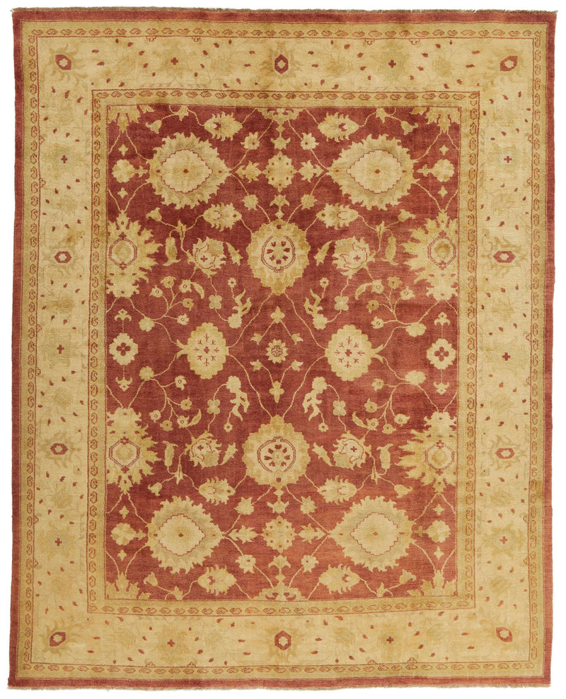 8x10 Beige and Red Turkish Oushak Rug