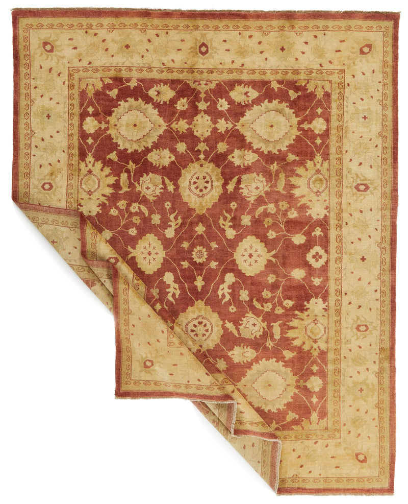 8x10 Beige and Red Turkish Oushak Rug