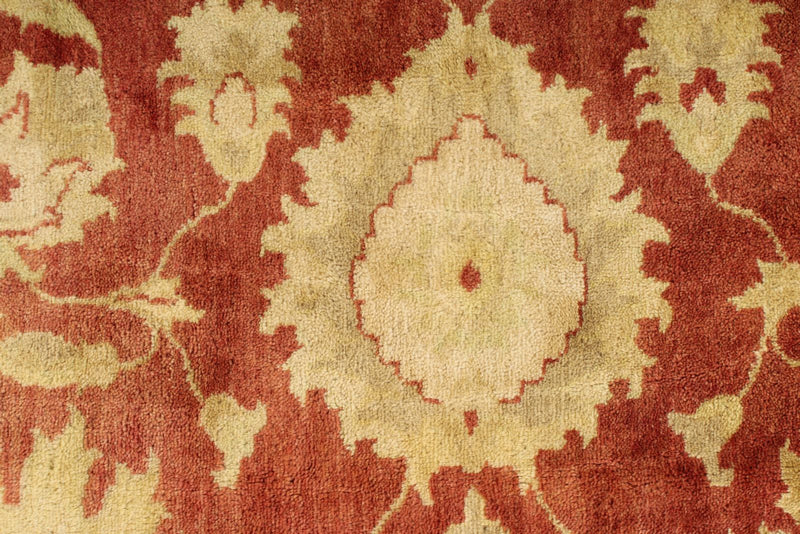 8x10 Beige and Red Turkish Oushak Rug