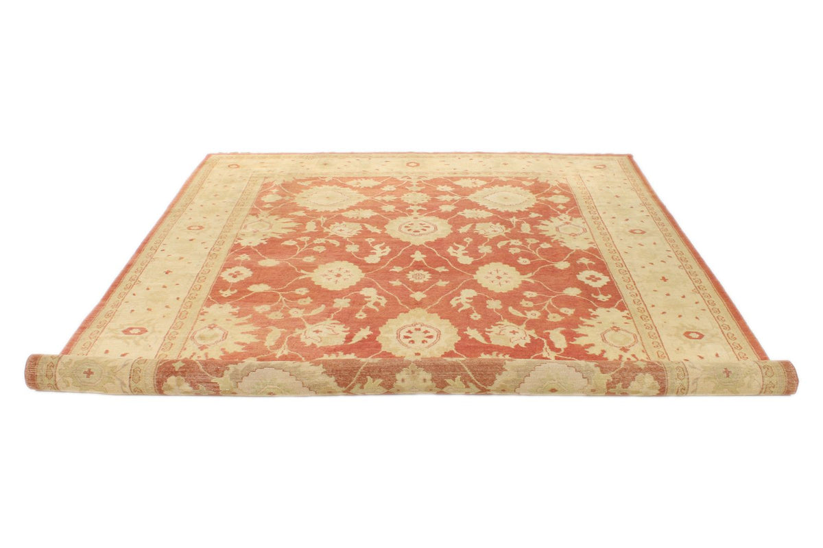 8x10 Beige and Red Turkish Oushak Rug