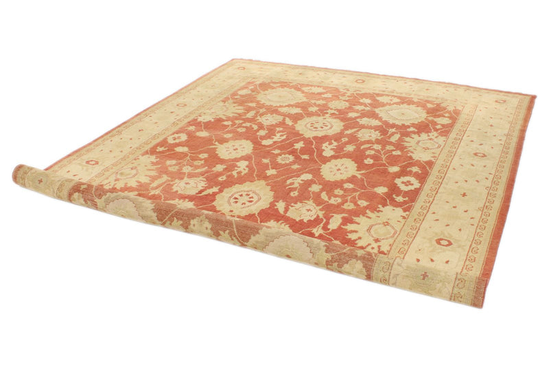 8x10 Beige and Red Turkish Oushak Rug