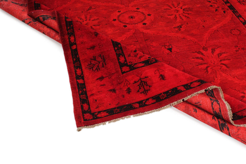 Vintage Handmade 8x10 Red and Navy Anatolian Turkish Overdyed Distressed Area Rug