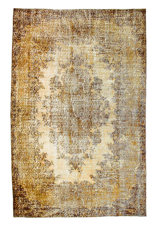 6x9 Beige and Brown Turkish Overdyed Rug