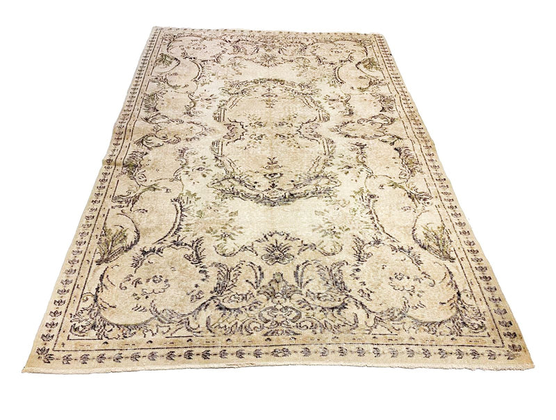 Vintage Handmade 5x7 Beige and Brown Anatolian Turkish Overdyed Distressed Area Rug