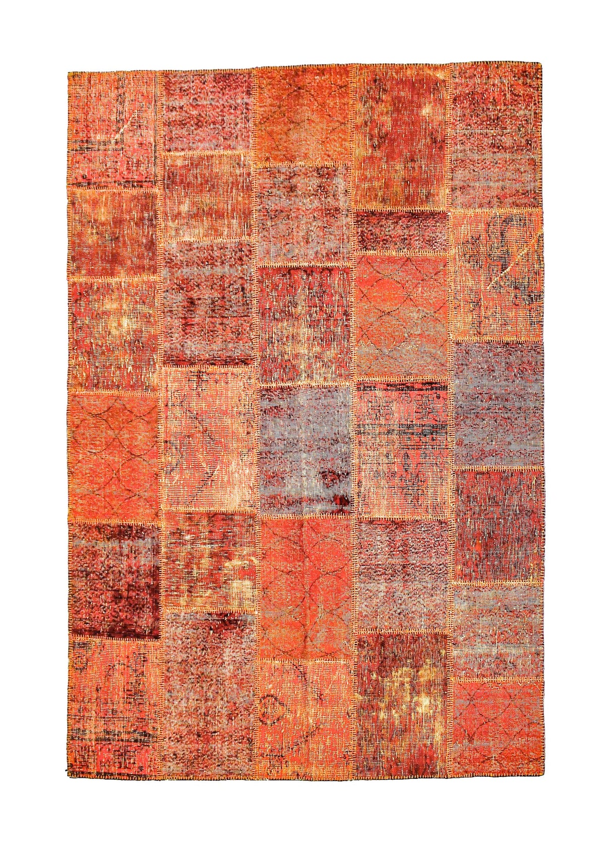 6x10 Orange Turkish Patchwork Rug