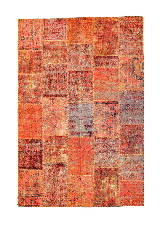 6x10 Orange Turkish Patchwork Rug