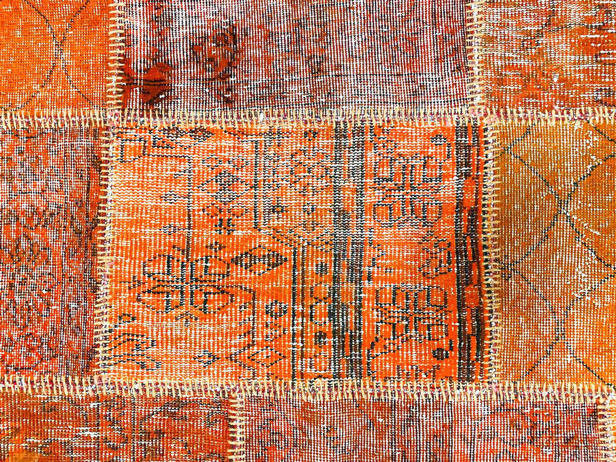 6x10 Orange Turkish Patchwork Rug