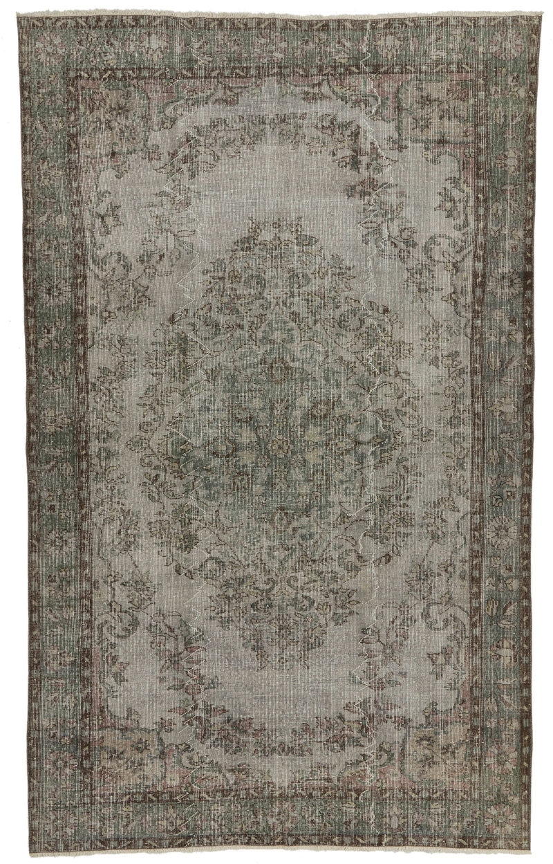 6x10 Gray and Green Turkish Overdyed Rug