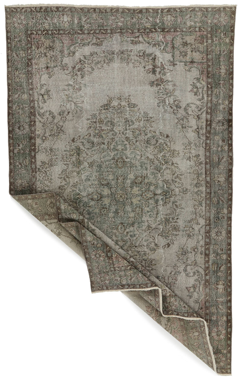 6x10 Gray and Green Turkish Overdyed Rug