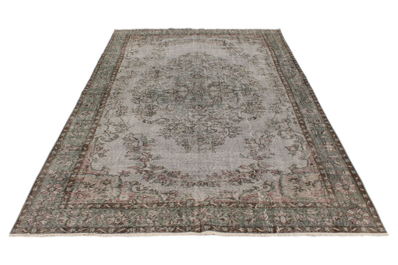 6x10 Gray and Green Turkish Overdyed Rug