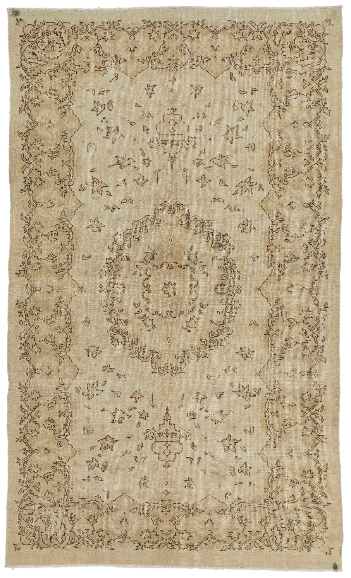 6x10 Beige and Ivory Turkish Overdyed Rug