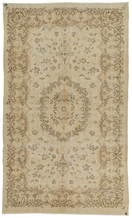 6x10 Beige and Ivory Turkish Overdyed Rug