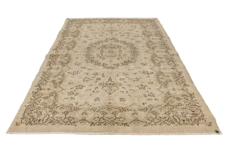 6x10 Beige and Ivory Turkish Overdyed Rug