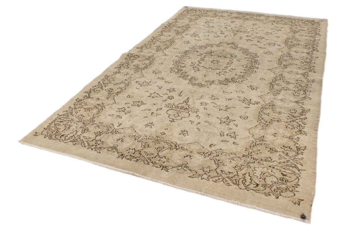 6x10 Beige and Ivory Turkish Overdyed Rug