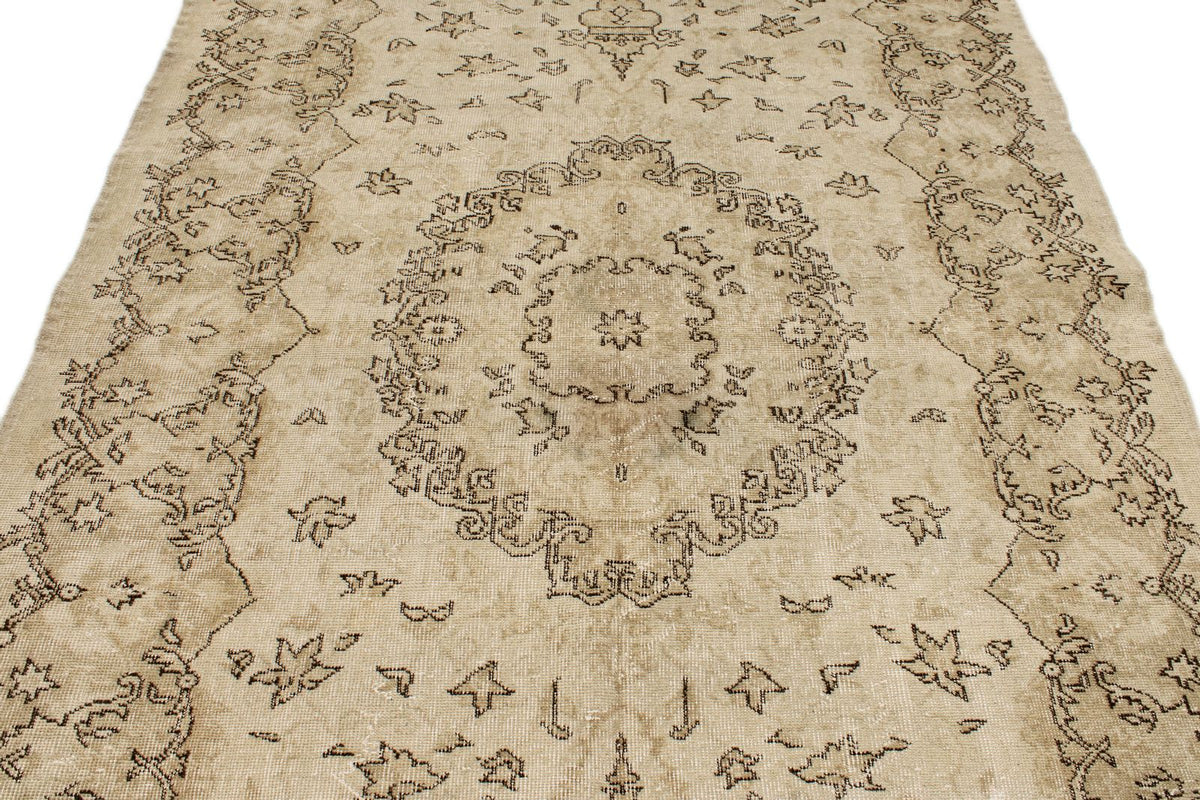 6x10 Beige and Ivory Turkish Overdyed Rug