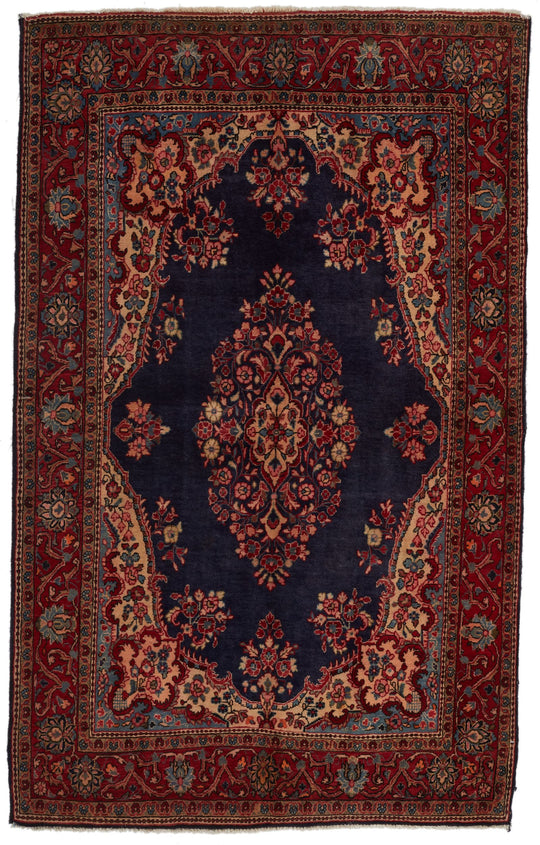 4x7 Navy and Red Persian Traditional Rug