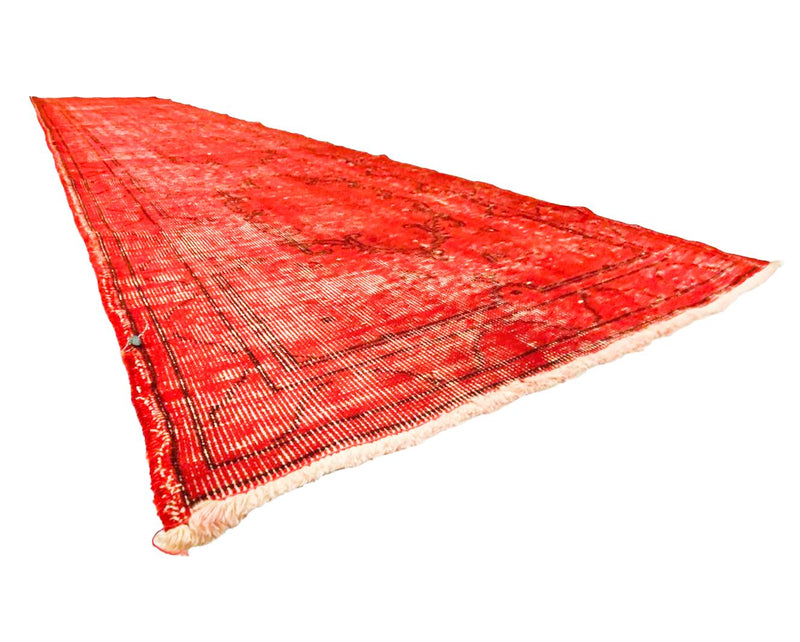 Vintage Handmade 3x13 Red Anatolian Turkish Overdyed Distressed Area Runner