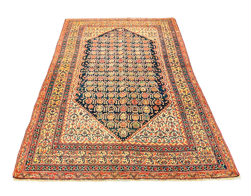 Vintage Handmade 4x7, Navy and Gold Anatolian Turkish Oushak Distressed Area Rug