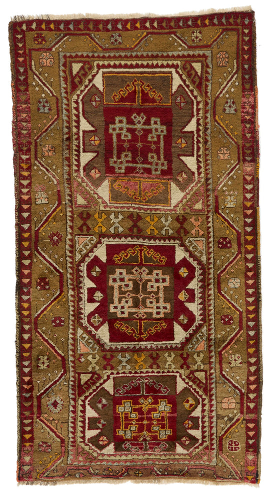 4x7 Red and Olive Green Turkish Tribal Rug