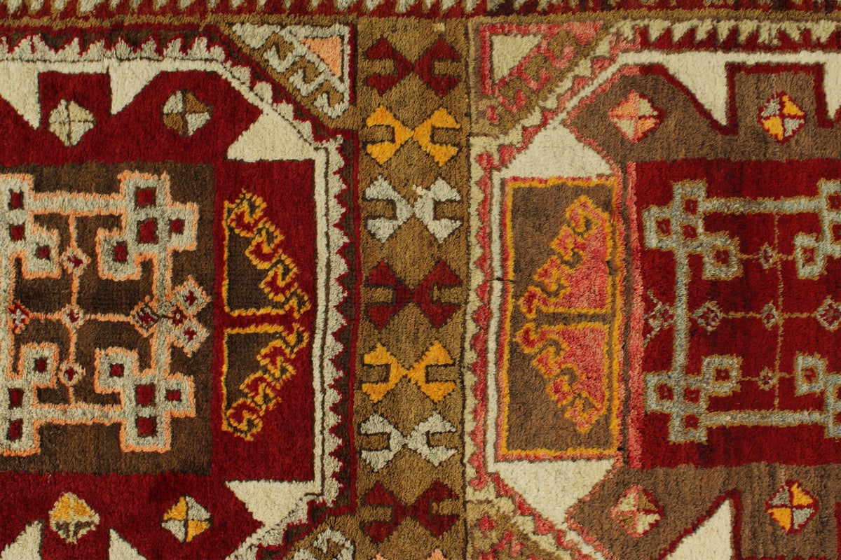 4x7 Red and Olive Green Turkish Tribal Rug