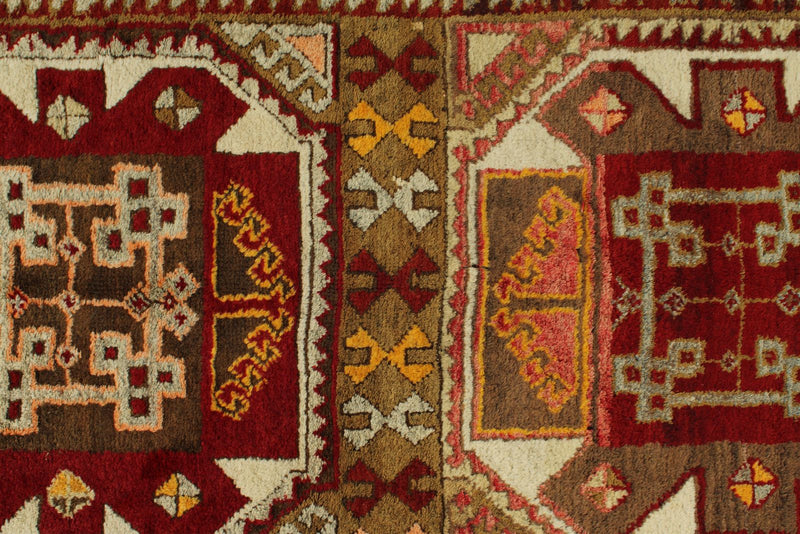 4x7 Red and Olive Green Turkish Tribal Rug