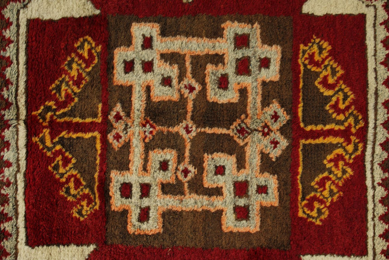 4x7 Red and Olive Green Turkish Tribal Rug