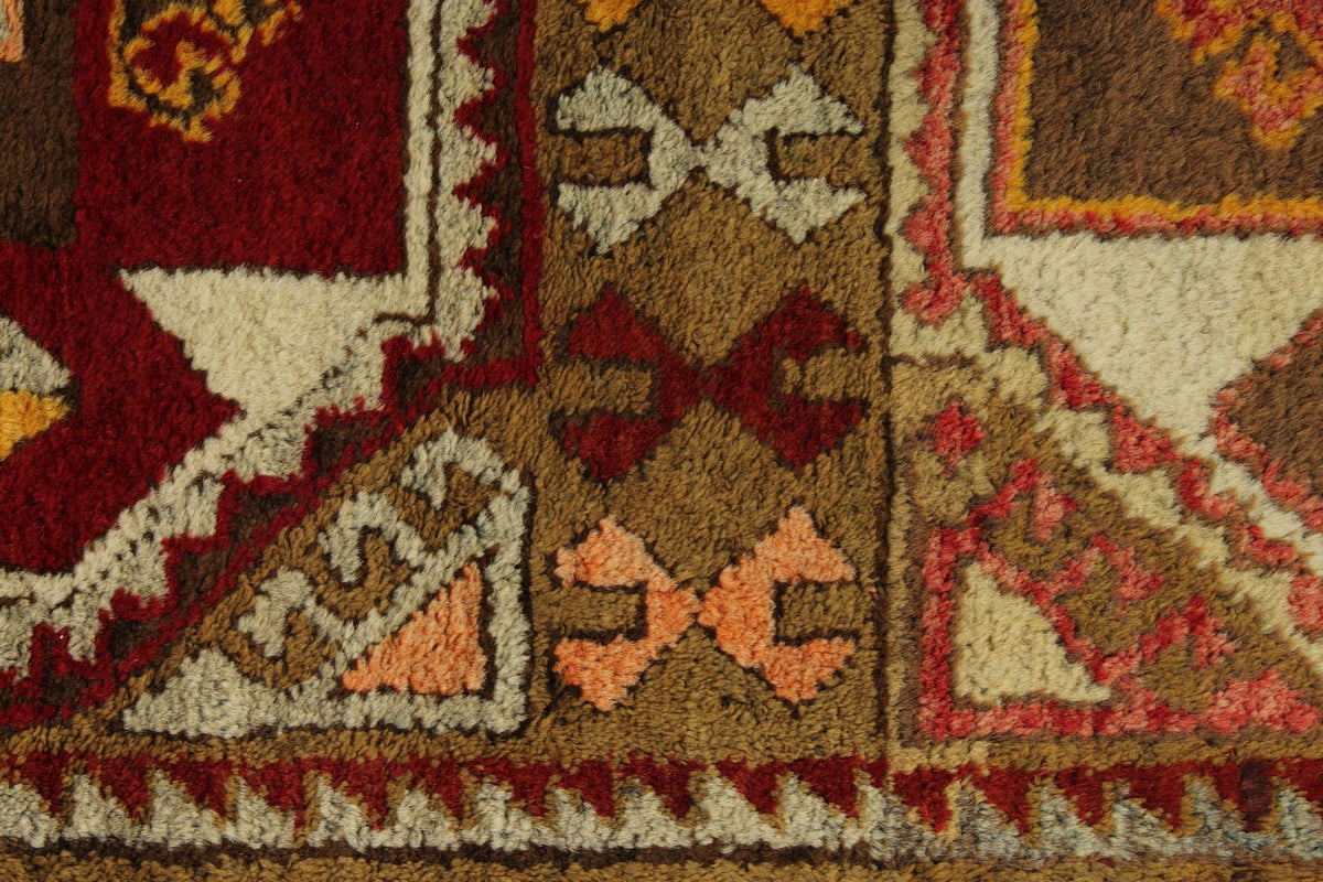 4x7 Red and Olive Green Turkish Tribal Rug